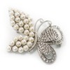 Unique Faux Pearl Crystal Butterfly Brooch