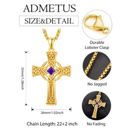 Gold Celtic Cross Necklace for Men Sterling Silver February Birthstone Gold Amethyst Cross Pendant Necklace Protection Jewellery Celtic Gifts for Him