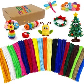 1000PCS 20 Colors Pipe Cleaners Bulk, Durable Chenille Stems, Multicolored Limpia Pipas, Pipe Cleaners Craft for DIY Crafts, Flower Making Kit, Arts and Crafts Supplies, School Decorations