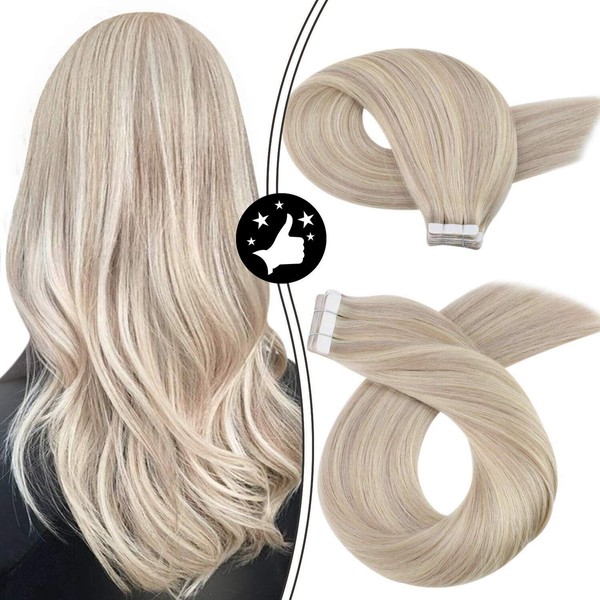 Moresoo Tape in Extensions 22inch Glam Seamless Hair Extensions Real Human Hair 20Pieces/50Grams Hair Extensions for Beauty Blonde Highlight Natural Hair Tape in Hair Extensions