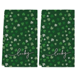 St Patricks Day Kitchen Towels, Lucky Green Shamrock Clover Happy St Patricks Day Dish Towels 18x26 Inch Spring Holiday Decorations Home Party Decor Kitchen Hand Towels Drying Dishcloth Set of 2