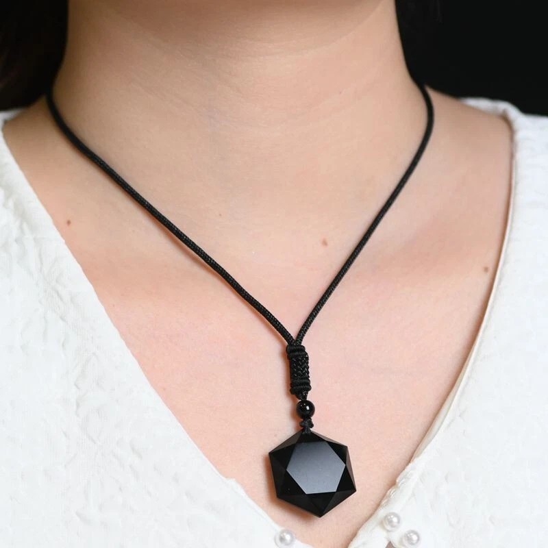 Black Obsidian Hexagram Pendant Necklace Healing Protection Crystal Jewelry