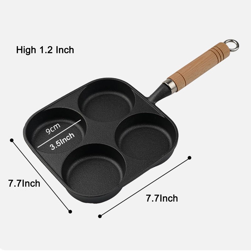 JUSTUP Nonstick Frying Pan,4-Cup Cast Iron Egg Pan Divided Grill