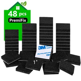 Square Felt Pads for Chair Legs, Square Felt Furniture Pads 1 inch 48 Pieces Pack Black, Square Furniture Pads for Hardwood Floor 5mm Thick