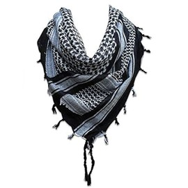 Clara Leather Jackets Cotton Shemagh Tactical Military Scarf Palestine Scarf for Men&Women (Black & Grey)