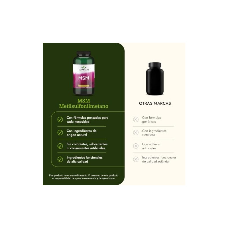 Swanson MSM Metilsulfonilmetano 1000 mg Suplemento Alimenticio 240 Cápsulas