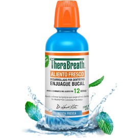 TheraBreath Enjuague Bucal - Sabor Menta Fresca, 473 ml, Combate El Mal Aliento Hasta Por 12 Horas, Sin Alcohol, Sin Ardor y Sin Colorantes Artificiales, Creado Por Dentistas.