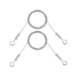 BNREOZA Pack of 2 Wire Rope Adjustable Steel Rope Hanger, 1.5 mm Stainless Steel Rope with Loop and Hook Rope Hanger, Stainless Steel Picture Lanyard, Curtain Hanger (Length 1 Metre)