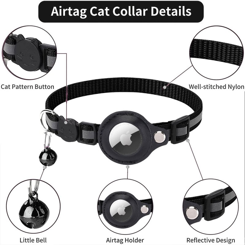 LZXLXS Airtag Cat Collar Reflective Adjustable Cat GPS Tracker Collar
