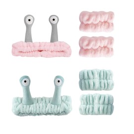 HoosaiyWoo Spa Headband and Wristband Set for Face Washing Makeup Skincare Soft Coral Fleece Cute Wrist Bands Headbands for Women,S2
