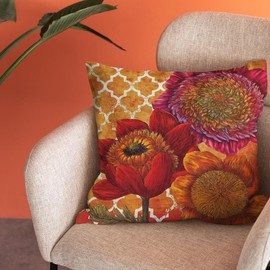 layhut Sunflower Pillow Covers 18x18, Outdoor Summer Pillow Case, Garden Floral Cushion Case, Vintage Red Cushion Covers for Holiday Home Seasonal Summer Decor, 4 Pack