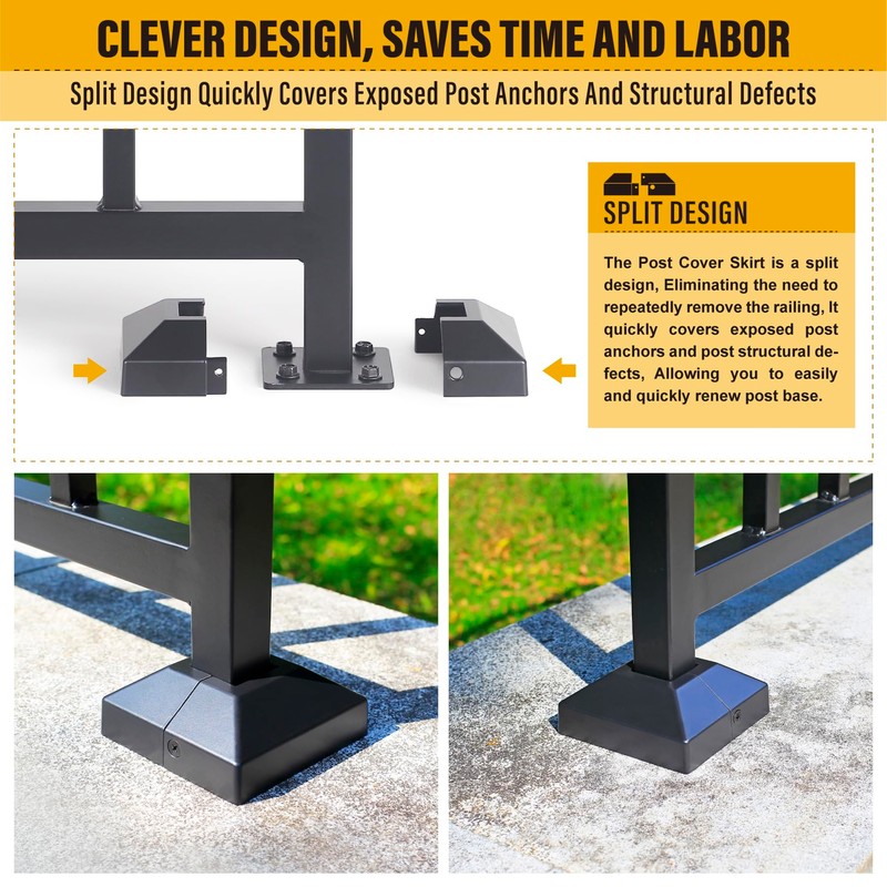 Brukid Aluminum Deck Railing Post Base Cover, Split Type, 1.25"