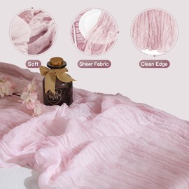 WAITER TREE Cheesecloth Table Runner Boho Gauze Long Rustic Sheer Pink Table Runners for Baby Bridal Shower Wedding Birthday Party Decorations 35 x 118 inches 10ft 2pcs