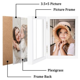 ORIVAN 3.5x5 Double Picture Frames Hinged Folding Photo Frames Vertical Stand Frames (White)