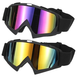 PATIKIL Dirt Bike Brille, 2 Stück Motorradbrille ATV Brille Ski Brille Rennhelm Brille Winddicht für Bergsteigen Fallschirmspringen Ski Fahren, Mattschwarz mit bunten/goldenen Gläsern