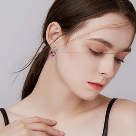EVEVIC Austrian Crystal Sacred Heart Drop Earrings for Women, 14k White Gold Plated Dangle Earring Jewelry Gift (Rose Pink)