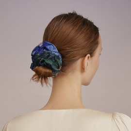 SHE'S FREE STYLE JUST FOR YOU[Van Gogh Starry Night] Silk Print Hair Scrunchie, Hand-beaded Embroidery hair bands for women's hair, Elegant Fabric Ponytail Holder hair ties no damage