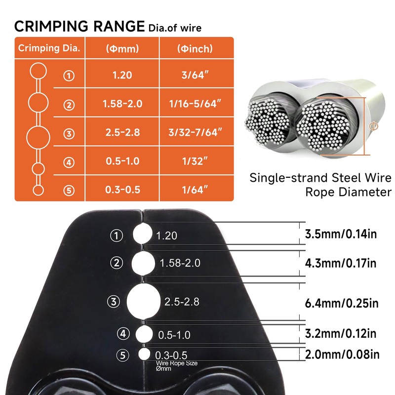 Wire Rope Crimping Tool with Ratchet, Ferrule Swaging Tool for