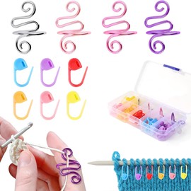 FANGWSSIBEI 4Pcs Crochet Tension Rings with 60Pcs Stitch Markers Crochet, Adjustable Knitting Thimble Rings & Knitting Markers, for Beginner Sewing DIY Handmade (with Storage Box)