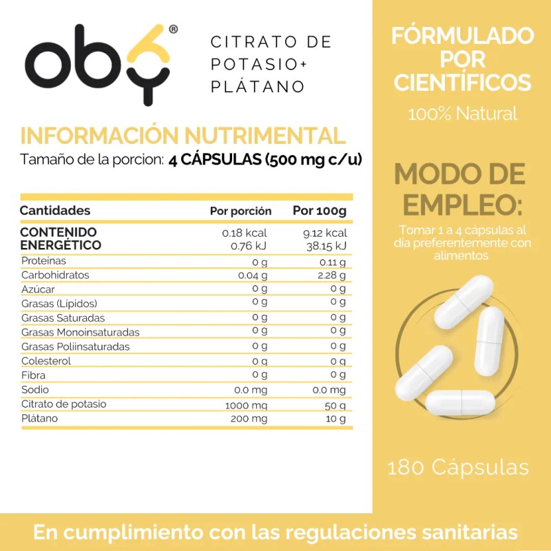 Citrato Potasio 1000mg Extracto Plátano 180 Cápsulas Soporte Bienestar Relajación