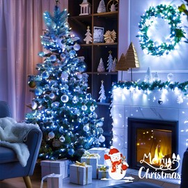 JMEXSUSS White Christmas Lights Outdoor Waterproof, Each 33 FT Battery Operated String Lights with Remote, 2 Pack 100 LED Christmas Tree Lights Indoor Outdoor for Party Garden Porch Yard Decor