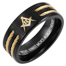 Willis Judd MasonicMan Men’s Masonic Titanium Ring (Rope Inset, Latin Engraving), Metal, No Gemstone