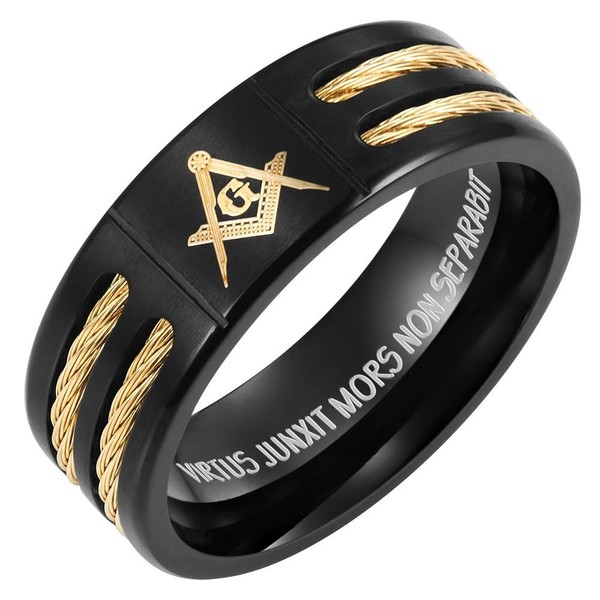 Willis Judd MasonicMan Men’s Masonic Titanium Ring (Rope Inset, Latin