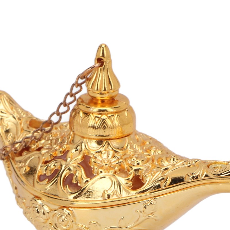 Gold Magic Genie Lamp Embossed Flowers Hollow Zinc Alloy Vintage