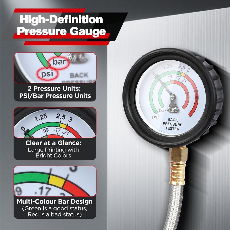Exhaust Back Pressure Tester Kit with 6FT Stainless Steel Hose