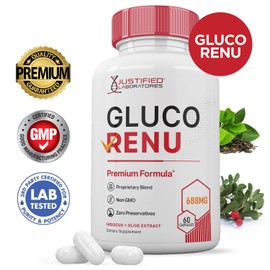 Gluco Renu 688MG Glyco Support Pills Premium Formula Gluo Renew Glycogen Support Formulated Hawthrone Hibiscus Garlic Junpier Powder Olive Forskolin Green Tea Extract 60 Capsules