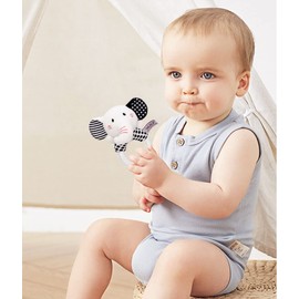 ECCHY Baby rattles toy, grasping toy for rattling, rattle ring elephant with colourful pearl ring, rustling, feeling, playing - soft fabric rattle baby toy recommended from birth