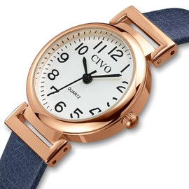 CIVO Womens Watch, Small Womens Wrist Watches Waterproof Analog Quartz Girls Watch Blue Leather Strap Fashion Simple Elegant Ladies Watches for Women Dress