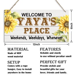 Rustic Welcome to Yaya's Place Decor Sign, Welcome Decor Sign, Sunflower Sign, Hanging Decorative Wood Plaque, Printed Wood Art Wall Decor, Porch Decor Sign, Yaya's Gift, Gift for Grandma 12x7in