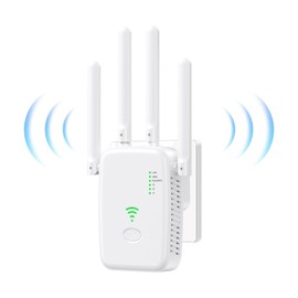 WLAN Amplifier, WiFi Extender Booster, 300 Mbps High Performance with 4 Antennas, with Repeater/AP Mode, Long Range Amplifier with Ethernet Port to All WLAN Devices, 1-Key Setup