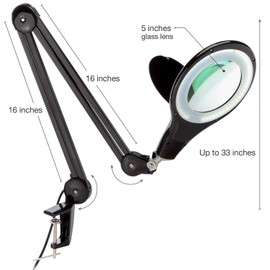 Brightech LightView PRO Magnifying Desk Lamp, 2.25x Light Magnifier, Adjustable Magnifying Glass with Light for Crafts, Reading, Close Work - Black