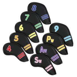 SUPVOX 9Pcs Colorful Club Covers PU Putter Head Covers for Iron Clubs Elastic and Lightweight Protection Golf Accessories for Men and Women