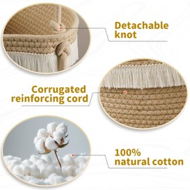 Over The Door Organizer Hanging Basket for Nursery Decor Stuffed Animal Storage Baskets Boho Wall Decor Basket for Bathroom Bedroom Playroom - Beige