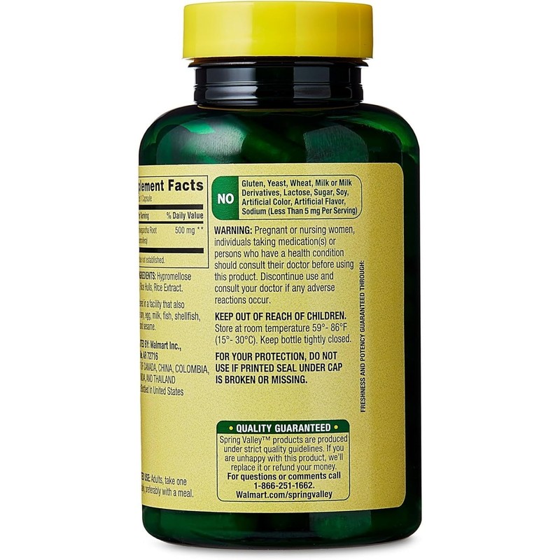 BASKETGOODS Spring Valley Ashwagandha- 500mg Root Powder, 60 Capsules (Pack