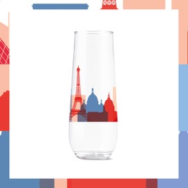 TOSSWARE POP 9oz Flute European Odyssey Series, SET OF 6, Premium Quality, Recyclable, Unbreakable & Crystal Clear Plastic Printed Glasses