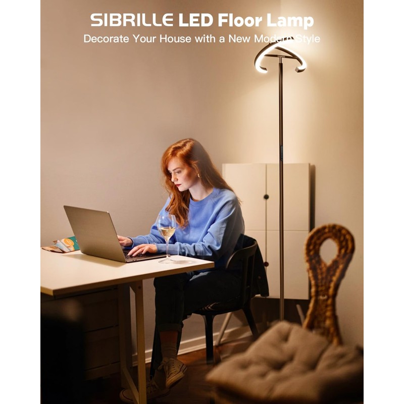 SIBRILLE Brown Floor Lamp, Modern Stepless Dimmable Standing Lamp with