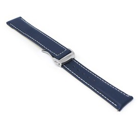 DASSARI Sailcloth Nylon Watch Band Strap with Deployant Clasp - Blue & White - 20mm - Brushed Silver