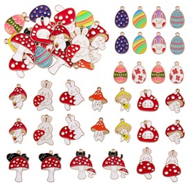 WEWAYSMILE 32PCS Alloy Enamel Charms Pendants Includes Mushroom Pendant Charms Easter Egg Bunny Rabbit Charm for DIY Crafts Necklaces Bracelets Earrings Jewelry Making, Alloy Steel, alloy