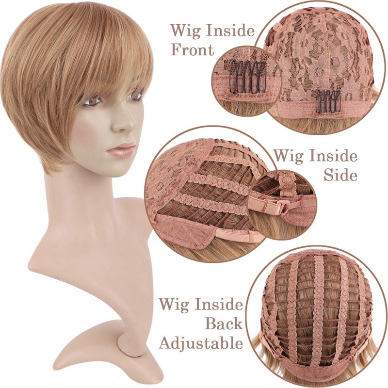 BECUS Short Pixie Cut Strawberry Blonde Wig with Bangs High