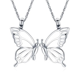 Imrsanl 2 Piece Butterfly Urn Necklace Cremation Jewelry for Ashes for Men Women Keepsake Urn Ashes Pendent Pet Memorial Gifts, Stainless Steel, No Gemstone