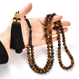 Tasbih Prayer Beads 99 Tiger Eye Stone 10 mm, Muslim Rosary, Masbaha Finger Counter - Zikr, Dhikr Subha, Chapelet, Sibha, Islamic Misbaha, Handmade Tasbeeh