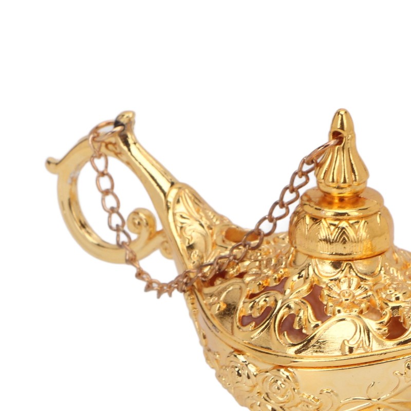 Gold Magic Genie Lamp Embossed Flowers Hollow Zinc Alloy Vintage
