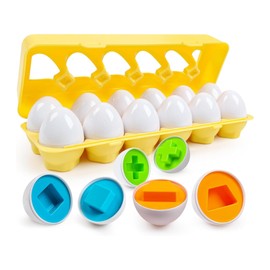 Huevos Geométricos Montessori Juguete Educativo, Juguete de Clasificación de Colores y Emparejamiento de Formas para Desarrollo de Habilidades Motoras Finas, 12 Piezas, para Niños de 1-3 Años (Viaje)