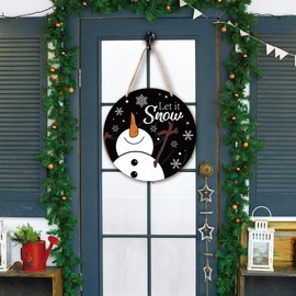 Snowman Door Decorations, Winter Door Decorations (12x12 Inch), Winter Let It Snow Door Hanger, Front Door Christmas Decorations, Christmas Door Hanger, Winter Door Hanger -SDMP15