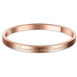 Aurstore® 316L Stainless Steel Slim Bangle Bracelet with Inspirational Phrases. Width: 4 mm. Multiple Messages and Colours to Choose From Marraine Ma Reine D'amour