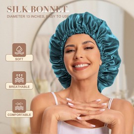 Satin Bonnet Silk Bonnet Hair Bonnet for Sleeping-Slouchy Beanie Hat Satin Sleep Cap for Women's Natural & Curly Hair(Blue Zircon&Dark Grey)